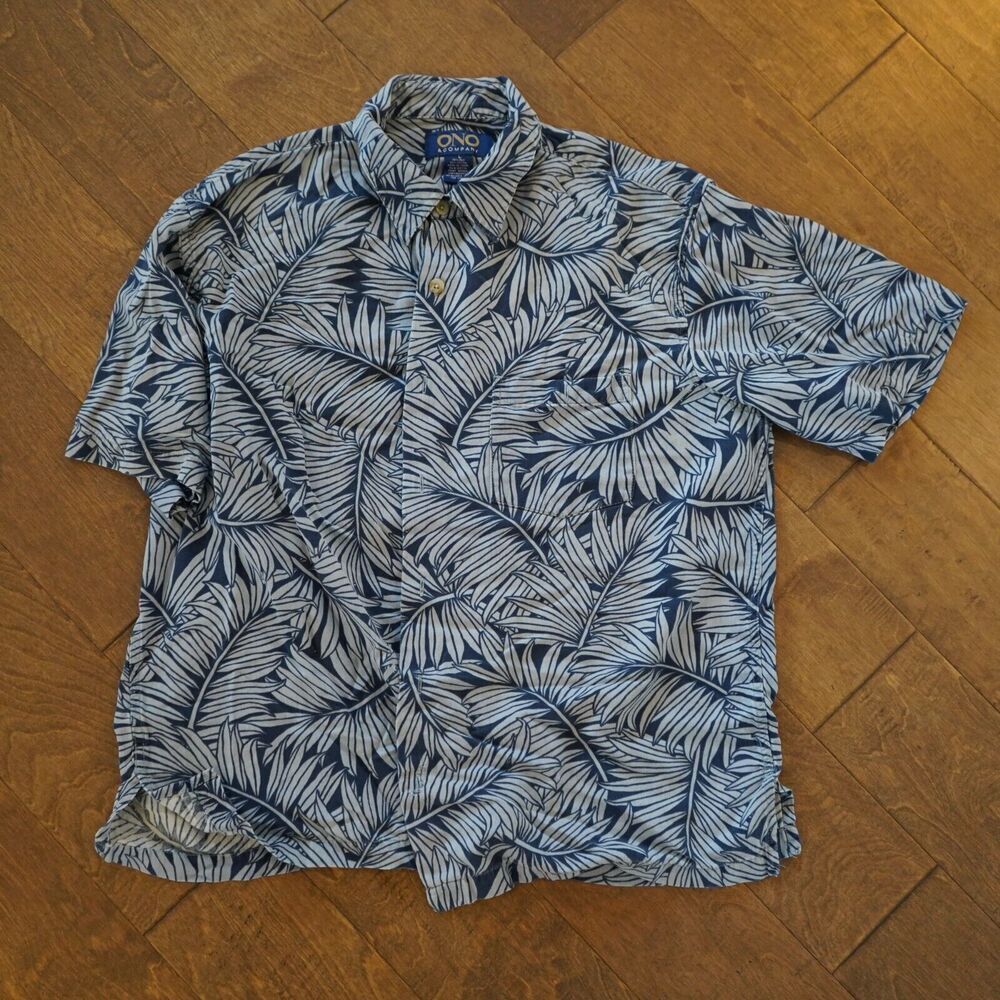 ONO & Company Silk Floral Shirt Mens M Hawaiian Blue White‎ Nature Casual L